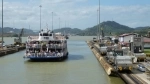 The Panama Canal is an interoceanic navigation route between the Caribbean Sea and the Pacific Ocean that crosses the Isthmus of Panama at its narrowest point, whose length is 82 km..  Ciudad de Panama - Panama