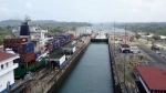 The Panama Canal is an interoceanic navigation route between the Caribbean Sea and the Pacific Ocean that crosses the Isthmus of Panama at its narrowest point, whose length is 82 km..  Ciudad de Panama - Panama