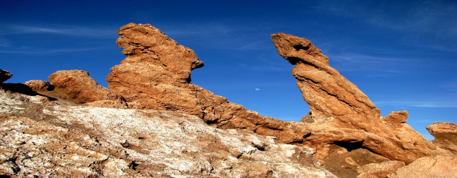 In the middle of the Valley of the Moon, you can find Las Tres Mar�as. Stone formations eroded by salt and desert wind. San Pedro de Atacama, CHILE