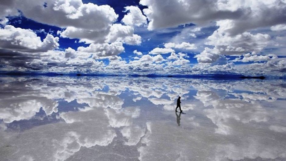 Salar de Uyuni with palace of salt hotel , , 