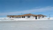 Salar de Uyuni with palace of salt hotel , , 