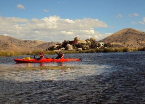 Kayaking in the Uros and Taquile Islands. Puno, PERU